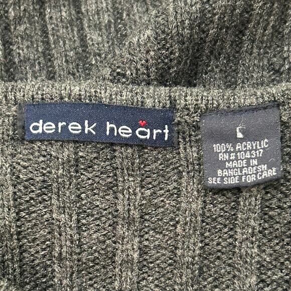 Vintage Y2K Derek Heart Ribbed Sweater Gray Blue Stripe Long Sleeve Knit – - Picture 4 of 4